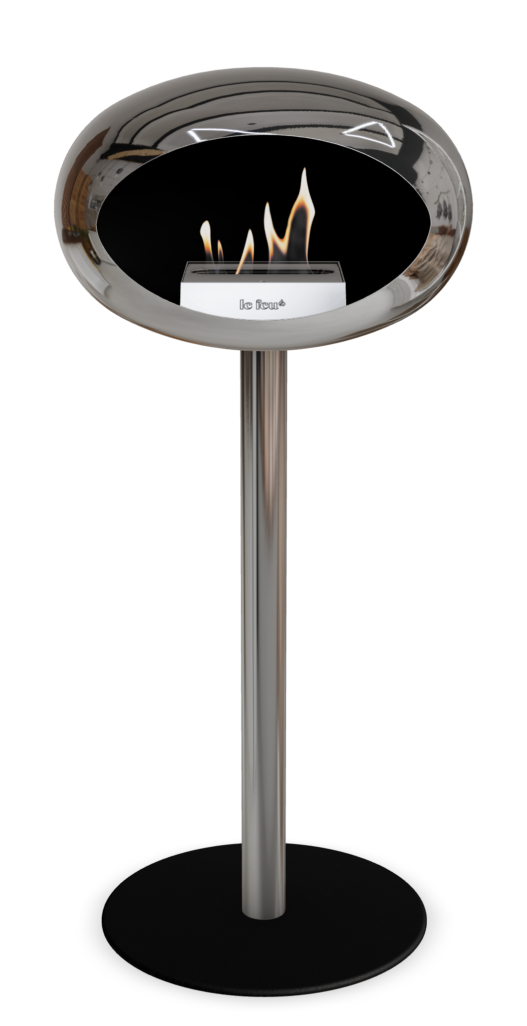 Le Feu GROUND STEEL HIGH Chrom Silber Ø 60 mm – Rohr Edelstahl, Brenner Edelstahl, Bodenplatte Schwarz