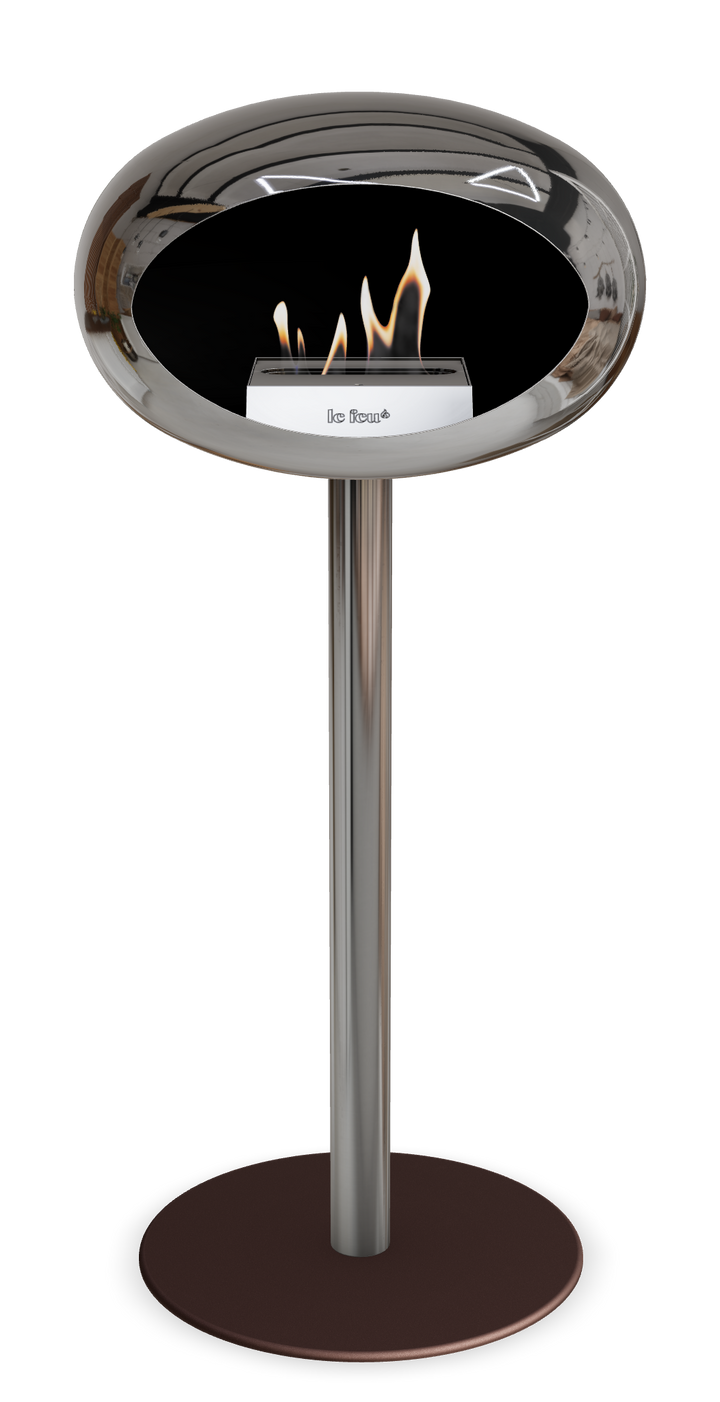 Le Feu GROUND STEEL HIGH Chrom Silber Ø 60 mm – Rohr Edelstahl, Brenner Roségold, Bodenplatte Mokka