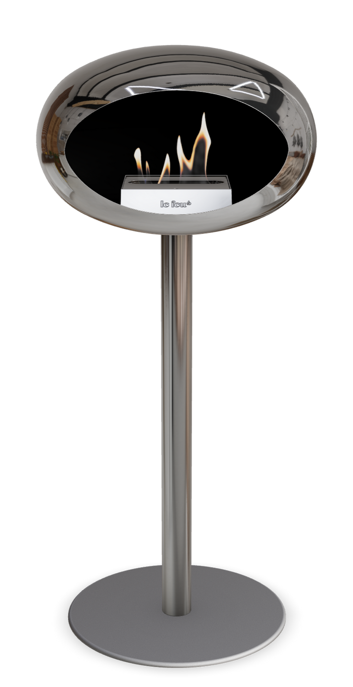 Le Feu GROUND STEEL HIGH Chrom Silber Ø 60 mm – Rohr Edelstahl, Brenner Roségold, Bodenplatte Nickel