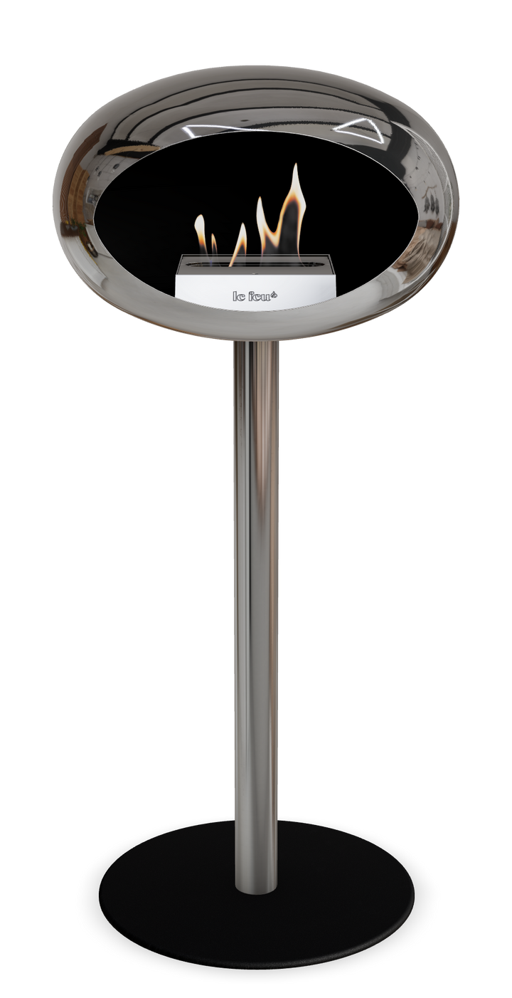 Le Feu GROUND STEEL HIGH Chrom Silber Ø 60 mm – Rohr Edelstahl, Brenner Roségold, Bodenplatte Schwarz