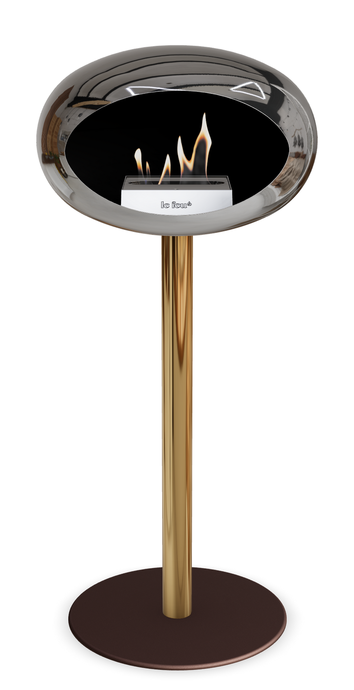 Le Feu GROUND STEEL HIGH Chrom Silber Ø 60 mm – Rohr Roségold, Brenner Edelstahl, Bodenplatte Mokka