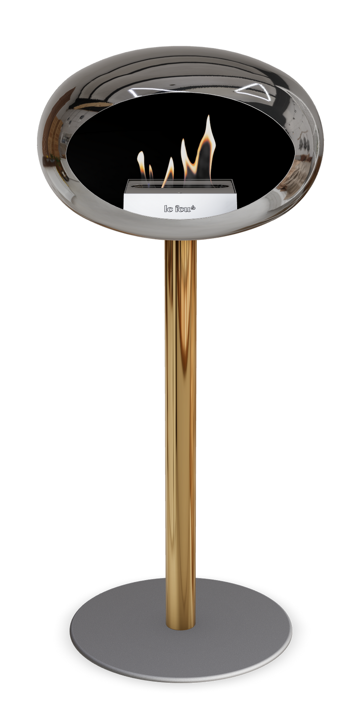 Le Feu GROUND STEEL HIGH Chrom Silber Ø 60 mm – Rohr Roségold, Brenner Edelstahl, Bodenplatte Nickel