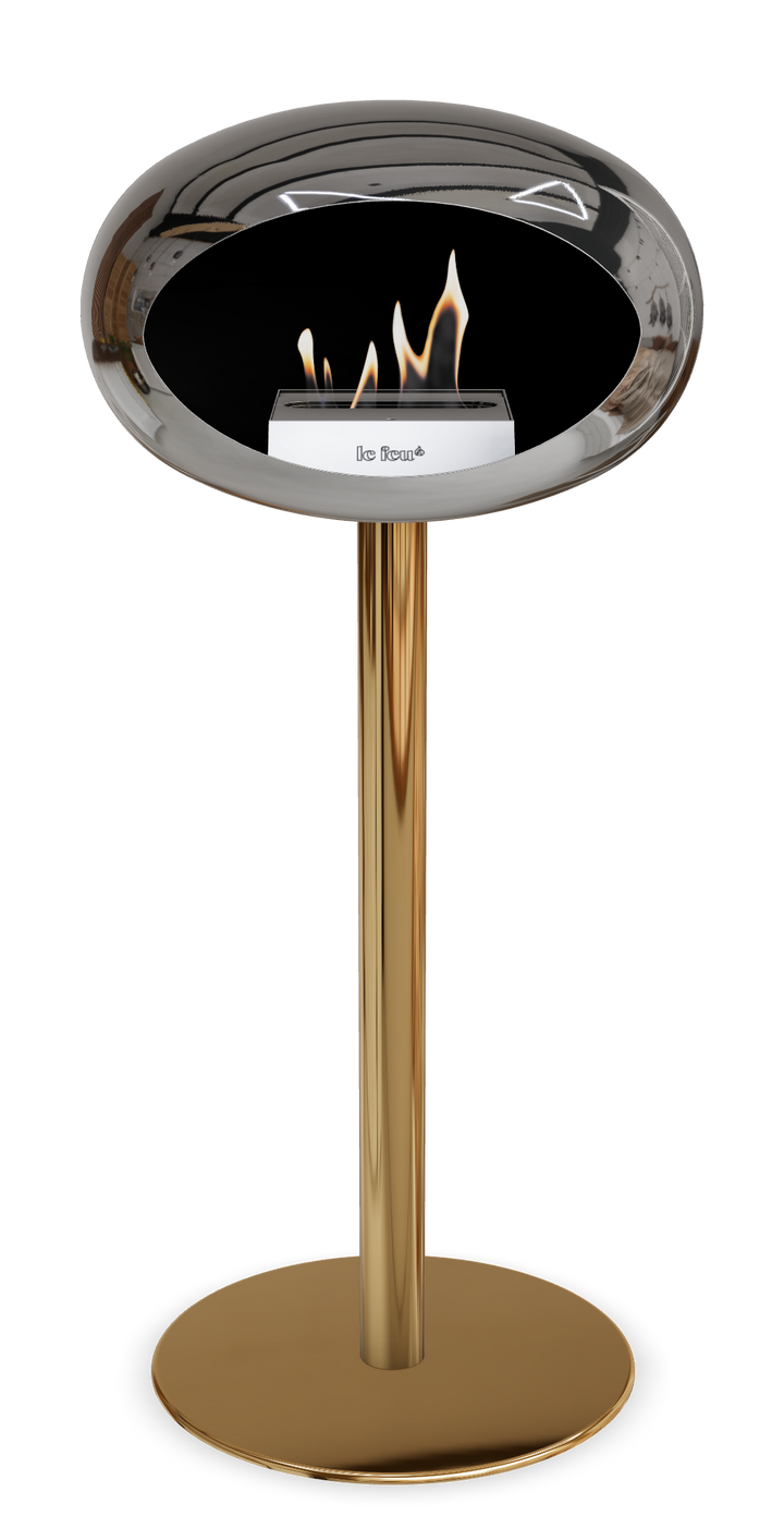 Le Feu GROUND STEEL HIGH Chrom Silber Ø 60 mm – Rohr Roségold, Brenner Edelstahl, Bodenplatte Roségold