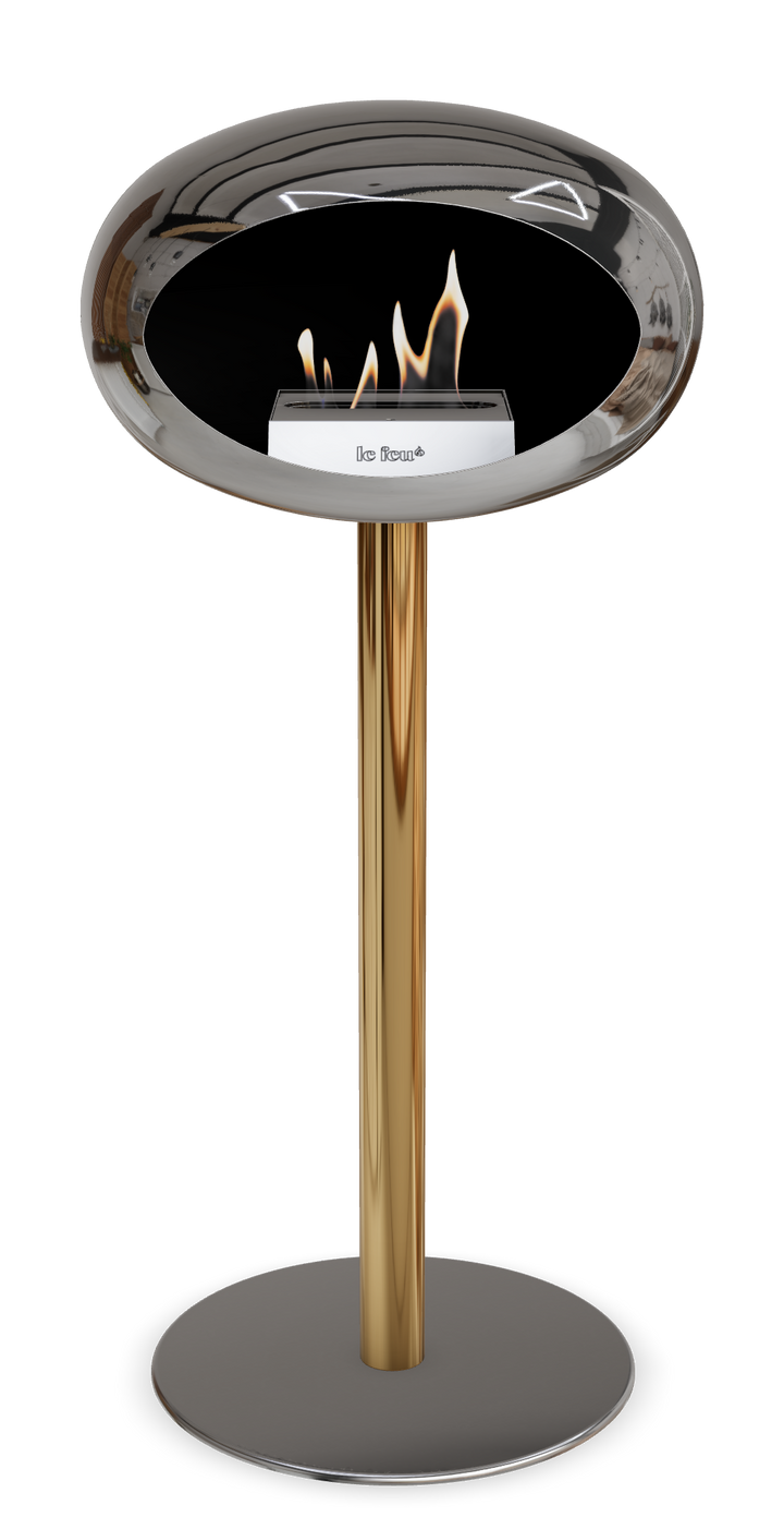 Le Feu GROUND STEEL HIGH Chrom Silber Ø 60 mm – Rohr Roségold, Brenner Roségold, Bodenplatte Edelstahl