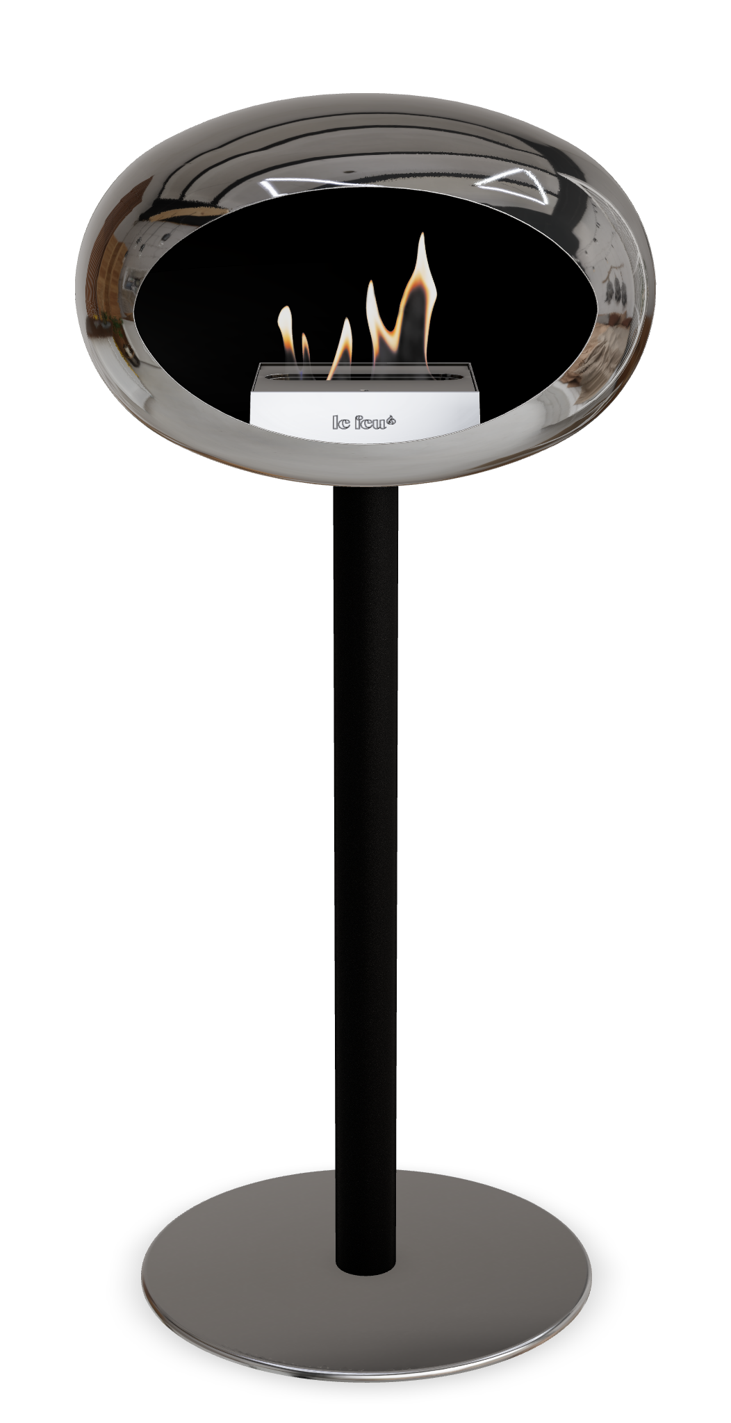 Le Feu GROUND STEEL HIGH Chrom Silber Ø 60 mm – Rohr Schwarz, Brenner Edelstahl, Bodenplatte Edelstahl