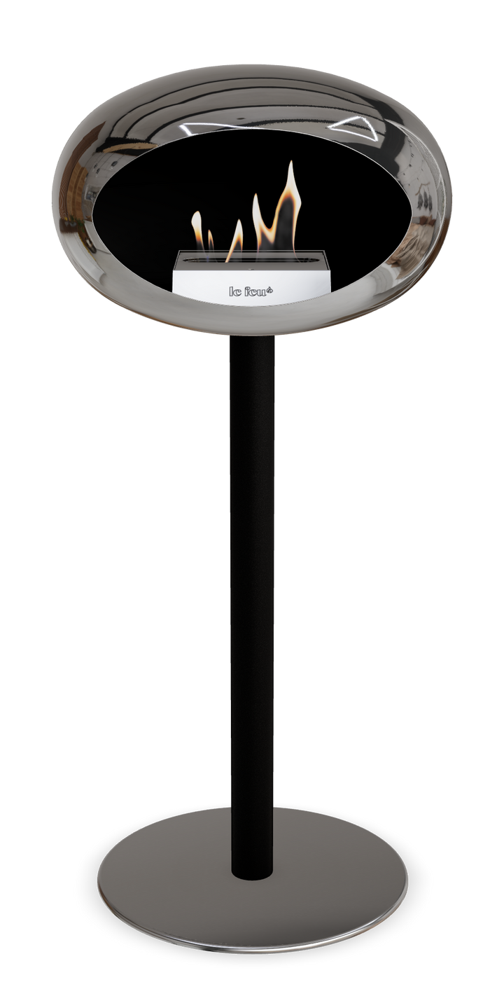 Le Feu GROUND STEEL HIGH Chrom Silber Ø 60 mm – Rohr Schwarz, Brenner Edelstahl, Bodenplatte Edelstahl