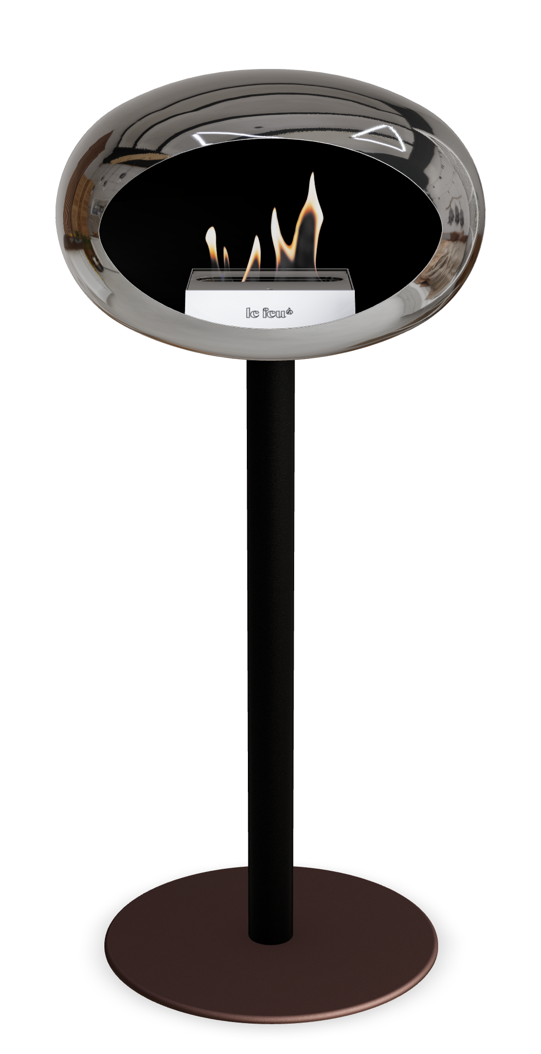 Le Feu GROUND STEEL HIGH Chrom Silber Ø 60 mm – Rohr Schwarz, Brenner Edelstahl, Bodenplatte Mokka