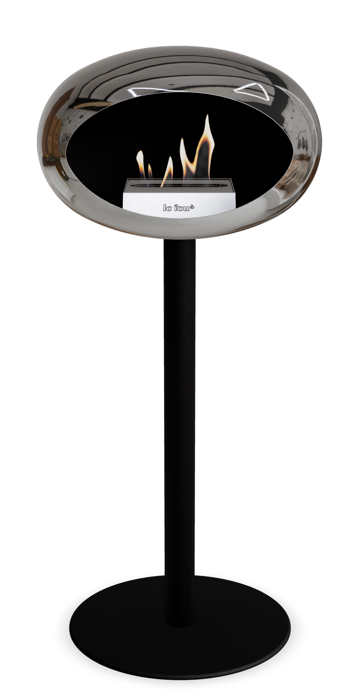 Le Feu GROUND STEEL HIGH Chrom Silber Ø 60 mm – Rohr Schwarz, Brenner Edelstahl, Bodenplatte Schwarz