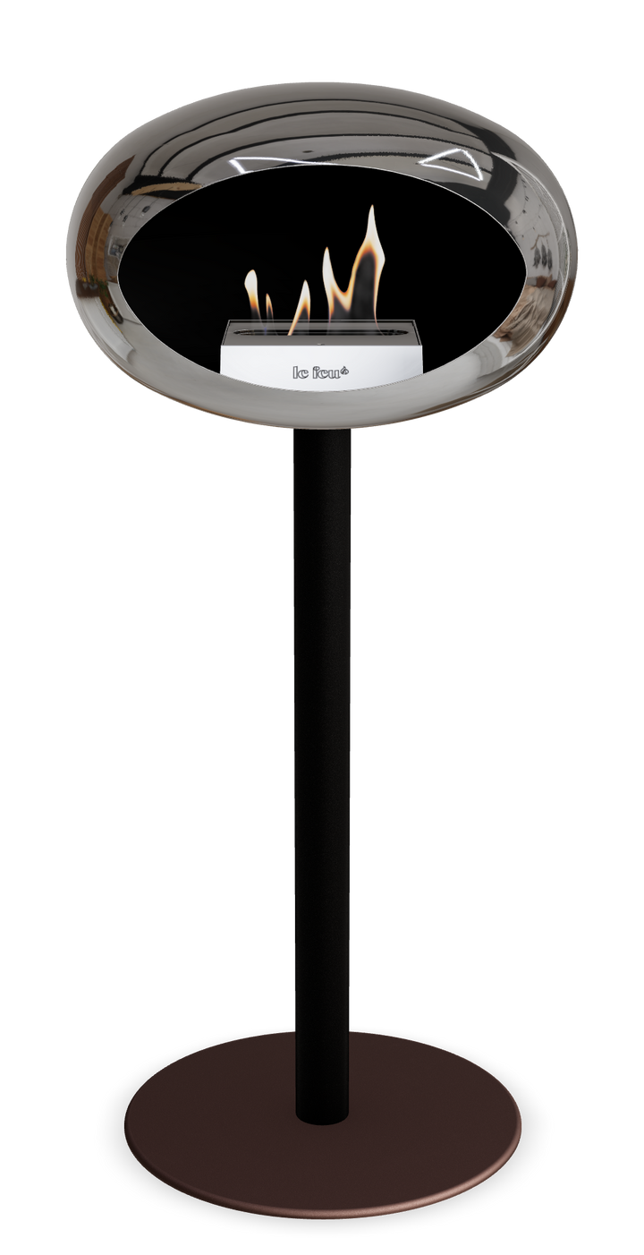 Le Feu GROUND STEEL HIGH Chrom Silber Ø 60 mm – Rohr Schwarz, Brenner Roségold, Bodenplatte Mokka