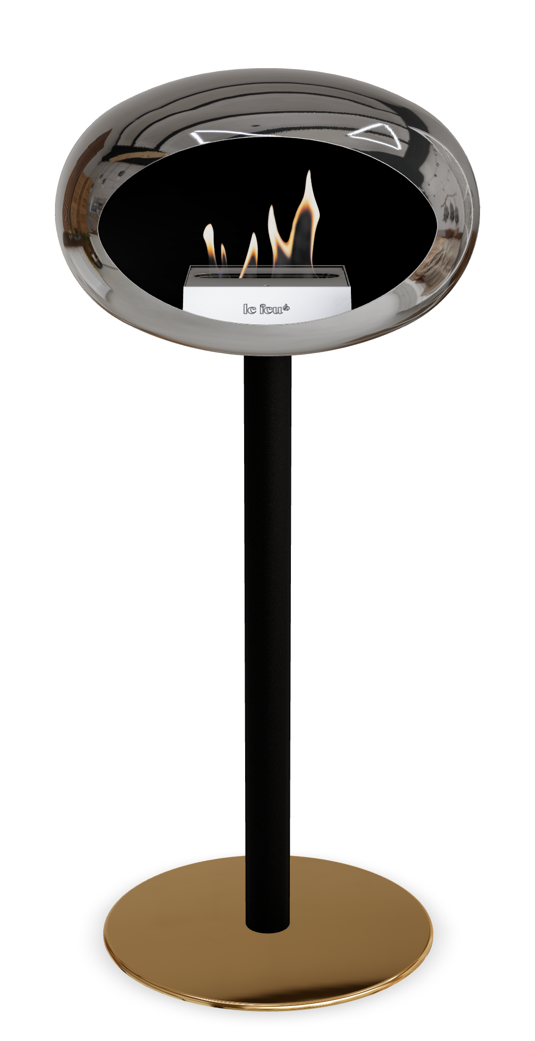 Le Feu GROUND STEEL HIGH Chrom Silber Ø 60 mm – Rohr Schwarz, Brenner Roségold, Bodenplatte Roségold