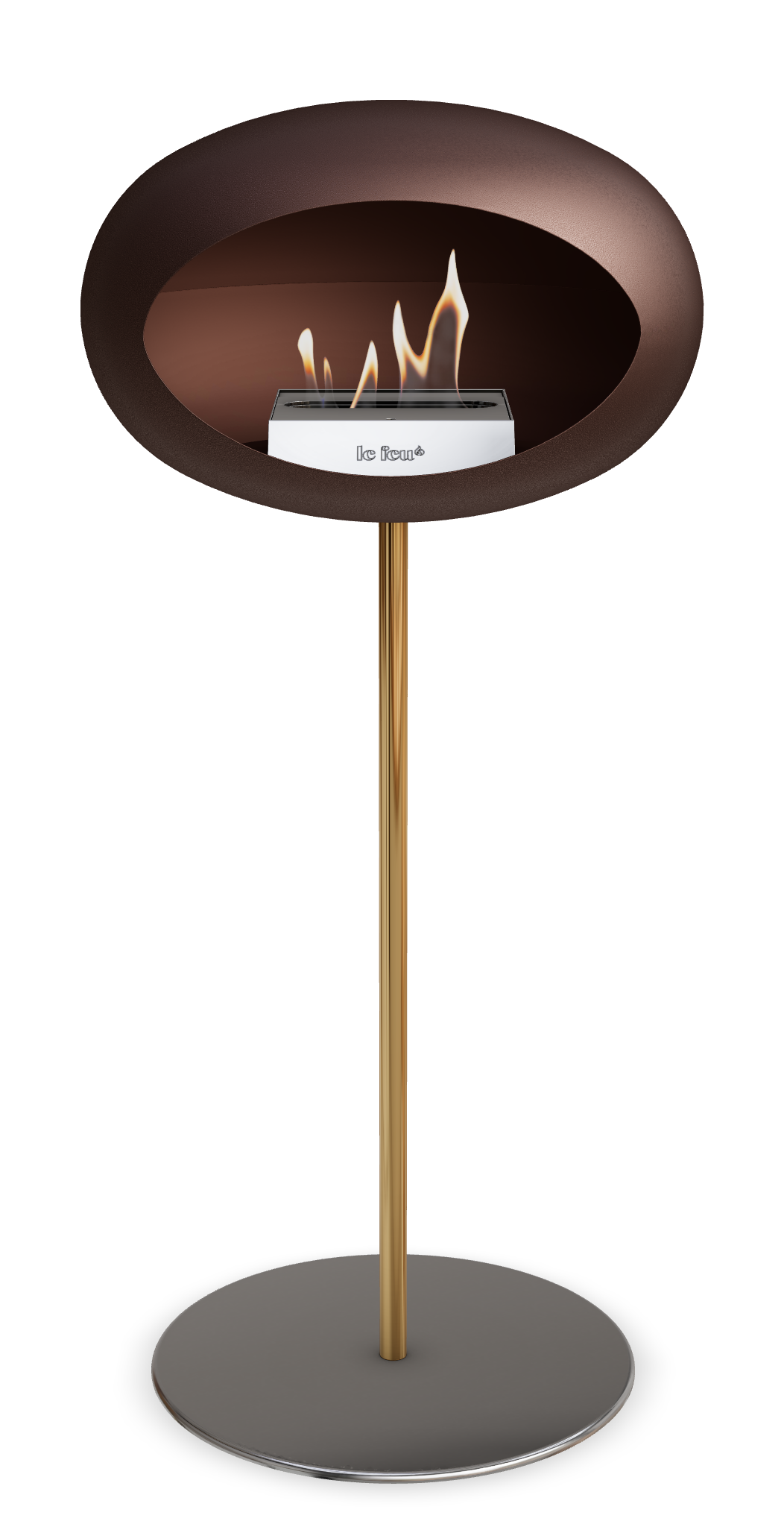 Le Feu GROUND STEEL HIGH Mokka Ø 25 mm – Rohr Roségold, Brenner Edelstahl, Bodenplatte Edelstahl