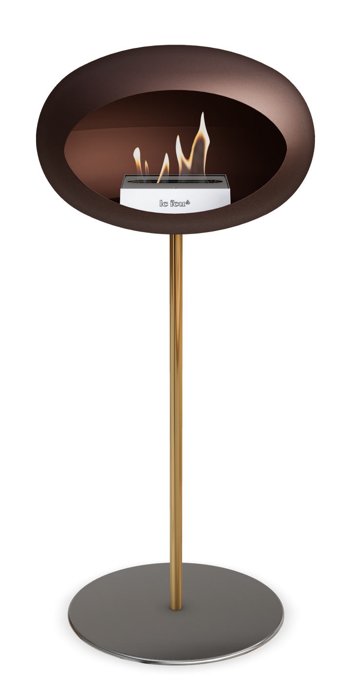 Le Feu GROUND STEEL HIGH Mokka Ø 25 mm – Rohr Roségold, Brenner Edelstahl, Bodenplatte Edelstahl