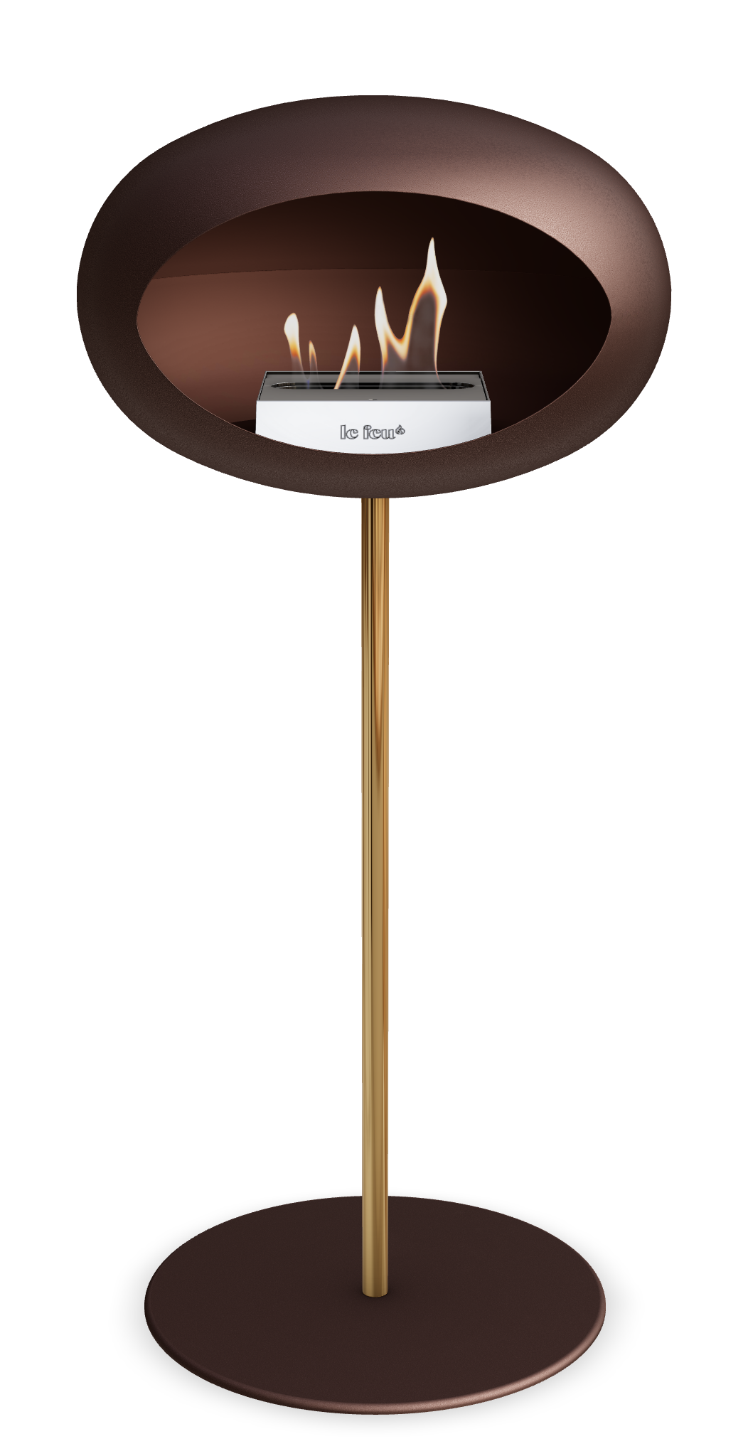 Le Feu GROUND STEEL HIGH Mokka Ø 25 mm – Rohr Roségold, Brenner Edelstahl, Bodenplatte Mokka