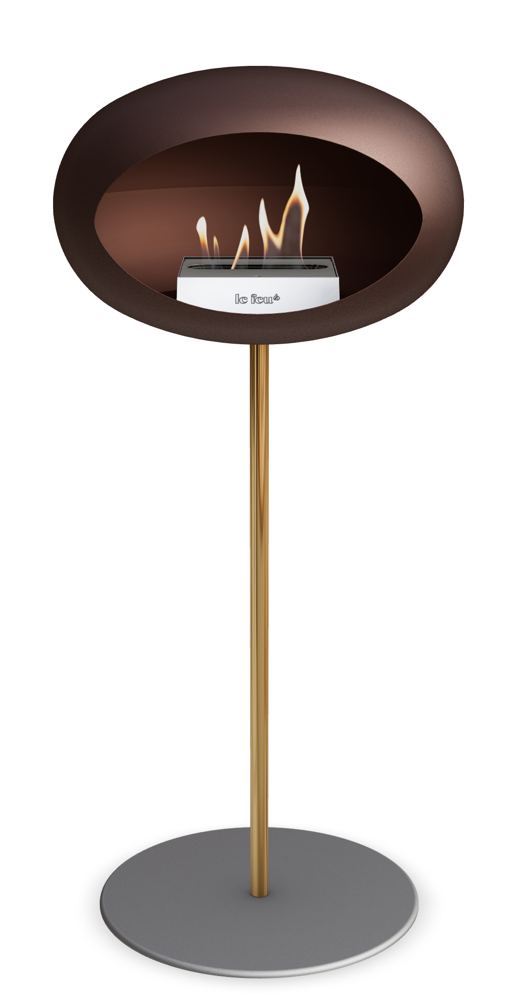 Le Feu GROUND STEEL HIGH Mokka Ø 25 mm – Rohr Roségold, Brenner Edelstahl, Bodenplatte Nickel