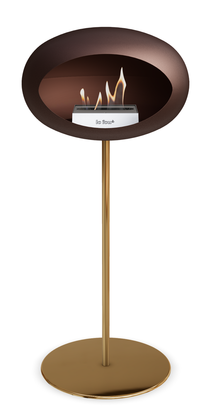 Le Feu GROUND STEEL HIGH Mokka Ø 25 mm – Rohr Roségold, Brenner Edelstahl, Bodenplatte Roségold
