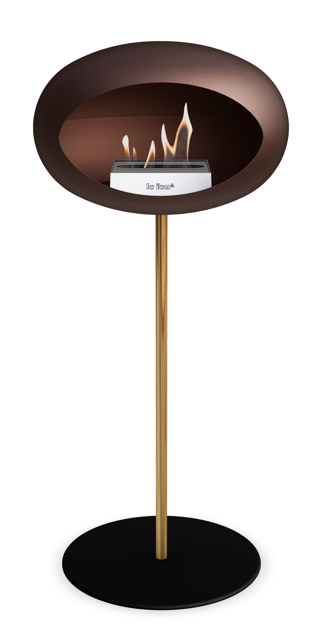 Le Feu GROUND STEEL HIGH Mokka Ø 25 mm – Rohr Roségold, Brenner Edelstahl, Bodenplatte Schwarz