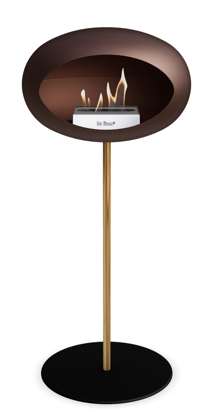 Le Feu GROUND STEEL HIGH Mokka Ø 25 mm – Rohr Roségold, Brenner Edelstahl, Bodenplatte Schwarz