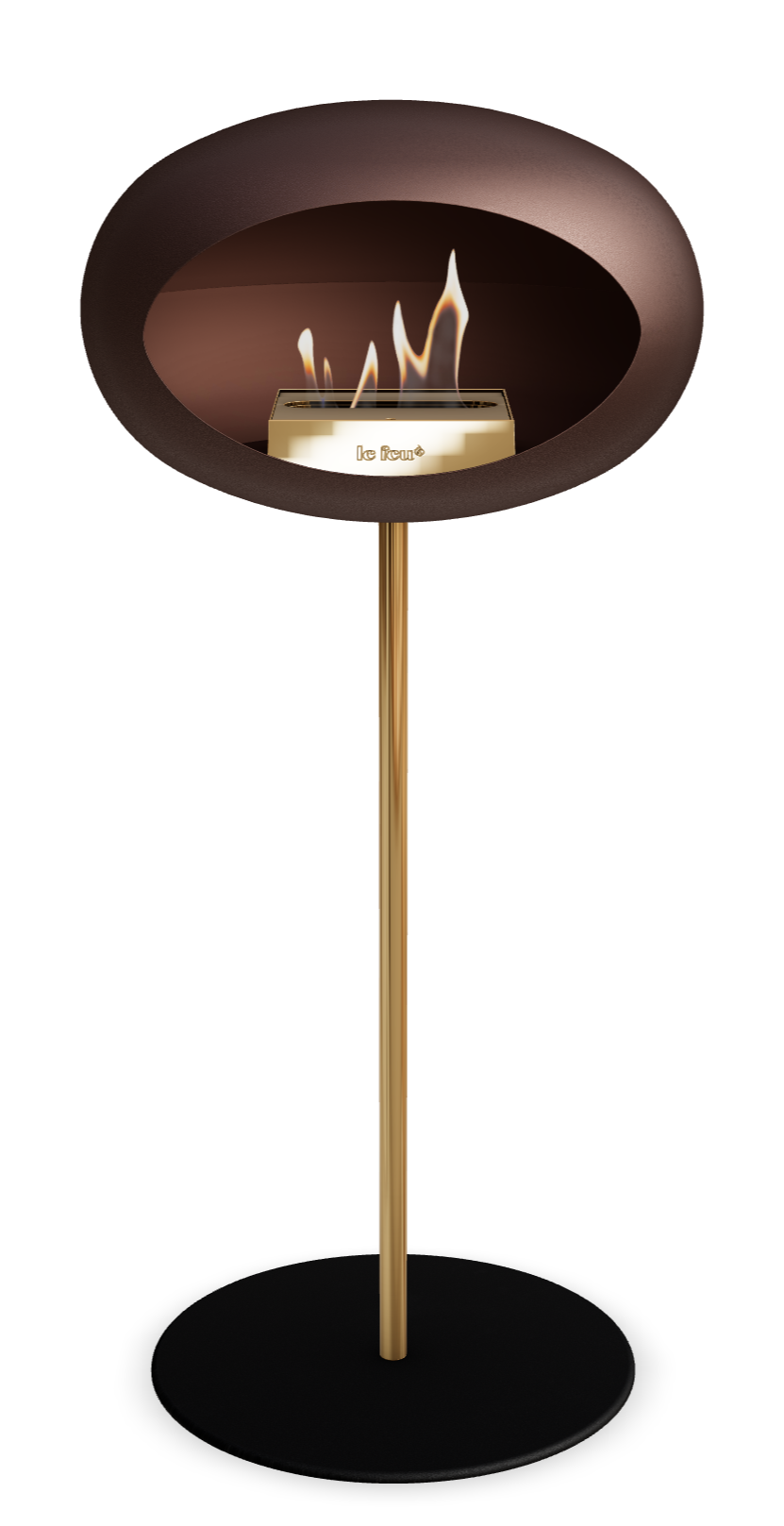 Le Feu GROUND STEEL HIGH Mokka Ø 25 mm – Rohr Roségold, Brenner Roségold, Bodenplatte Schwarz