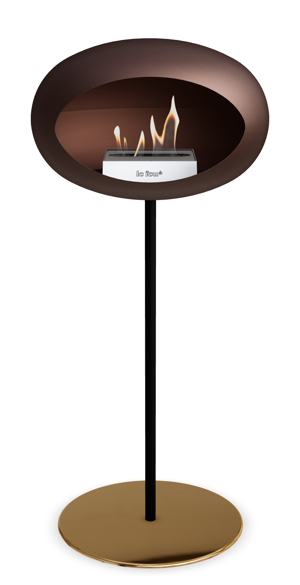 Le Feu GROUND STEEL HIGH Mokka Ø 25 mm – Rohr Schwarz, Brenner Edelstahl, Bodenplatte Roségold