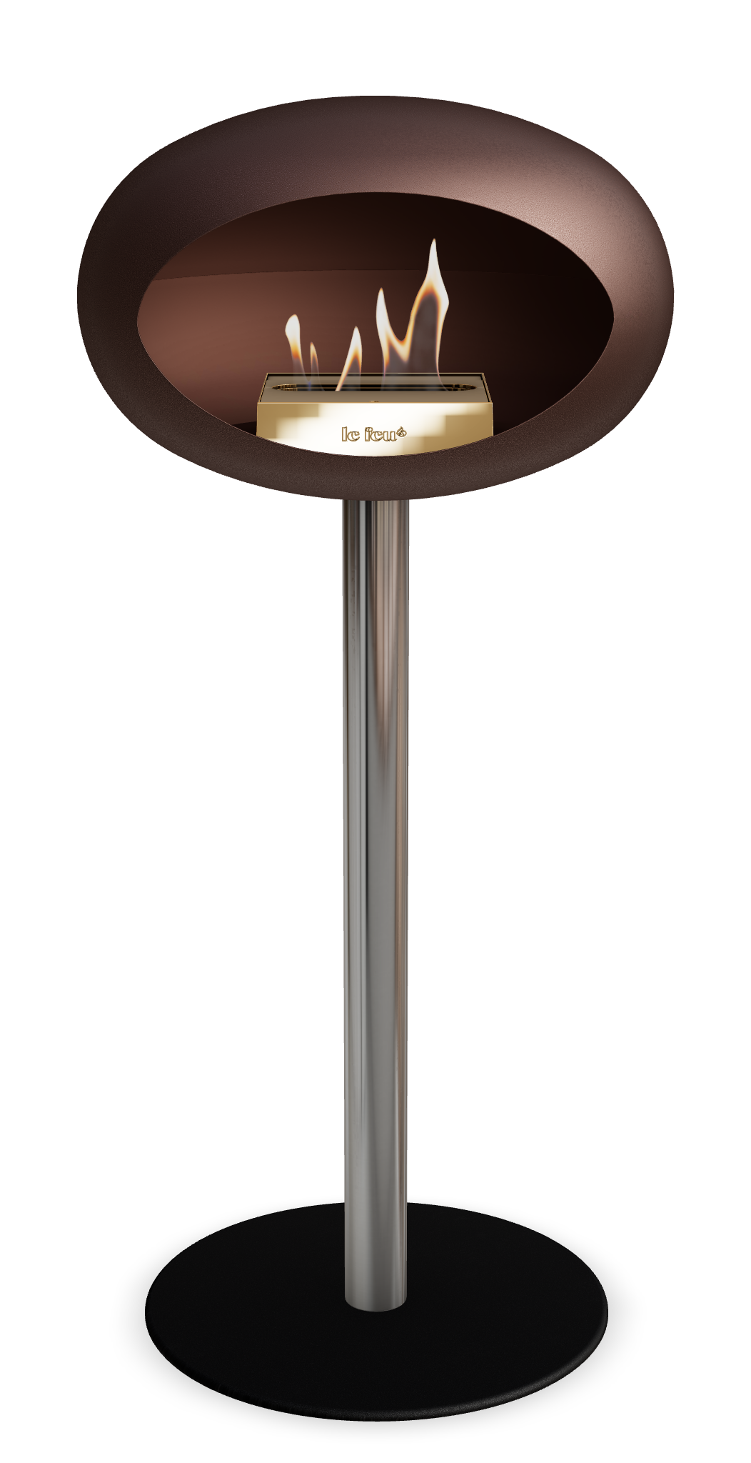 Le Feu GROUND STEEL HIGH Mokka Ø 60 mm – Rohr Edelstahl, Brenner Roségold, Bodenplatte Schwarz