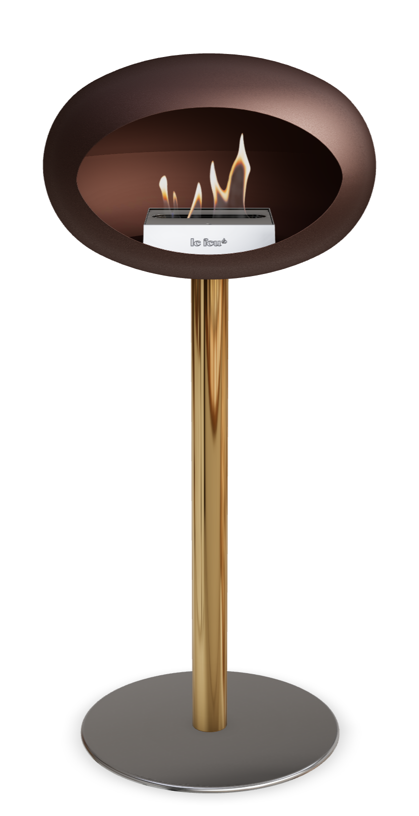 Le Feu GROUND STEEL HIGH Mokka Ø 60 mm – Rohr Roségold, Brenner Edelstahl, Bodenplatte Edelstahl