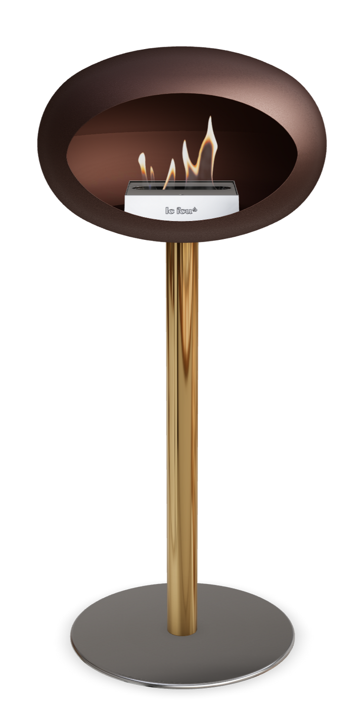 Le Feu GROUND STEEL HIGH Mokka Ø 60 mm – Rohr Roségold, Brenner Edelstahl, Bodenplatte Edelstahl