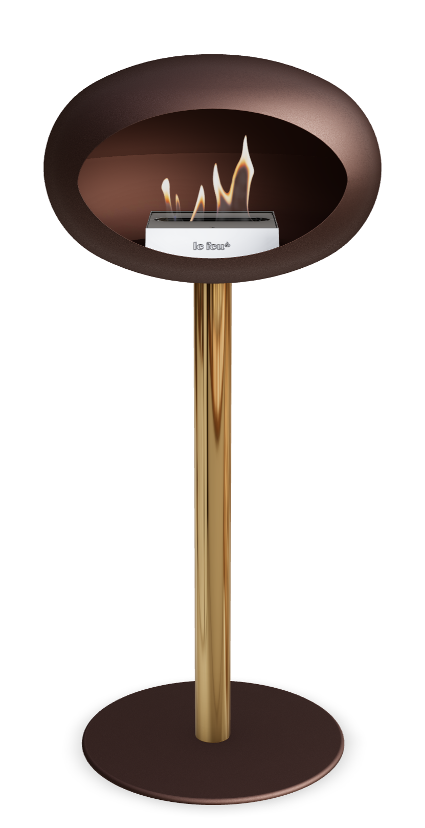 Le Feu GROUND STEEL HIGH Mokka Ø 60 mm – Rohr Roségold, Brenner Edelstahl, Bodenplatte Mokka
