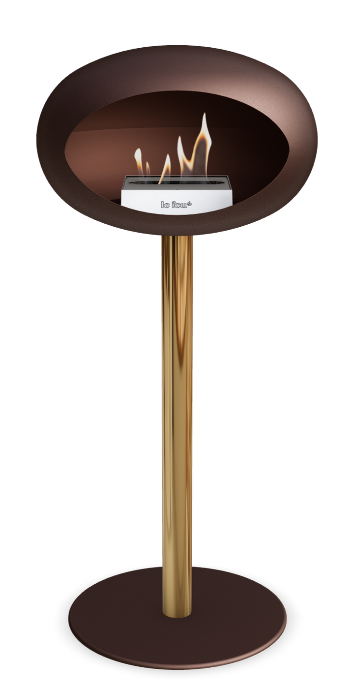 Le Feu GROUND STEEL HIGH Mokka Ø 60 mm – Rohr Roségold, Brenner Edelstahl, Bodenplatte Mokka