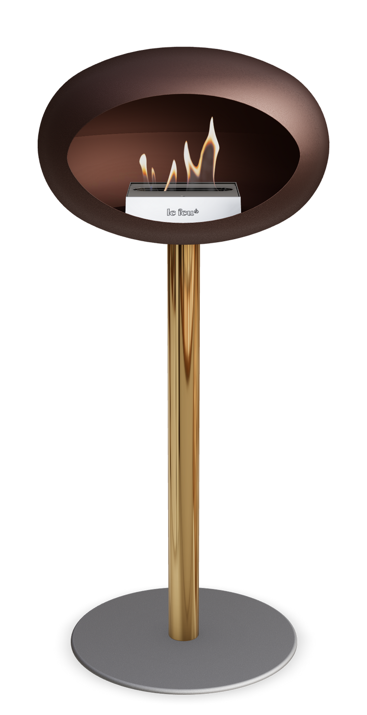 Le Feu GROUND STEEL HIGH Mokka Ø 60 mm – Rohr Roségold, Brenner Edelstahl, Bodenplatte Nickel