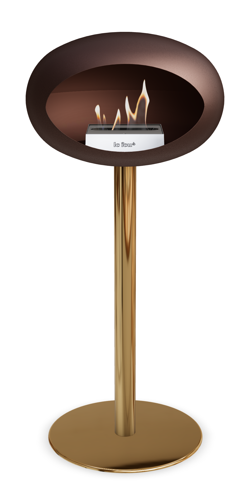 Le Feu GROUND STEEL HIGH Mokka Ø 60 mm – Rohr Roségold, Brenner Edelstahl, Bodenplatte Roségold