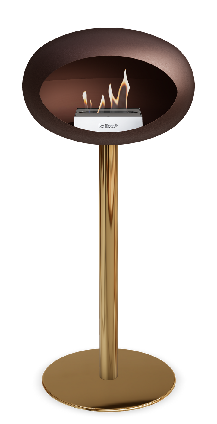 Le Feu GROUND STEEL HIGH Mokka Ø 60 mm – Rohr Roségold, Brenner Edelstahl, Bodenplatte Roségold