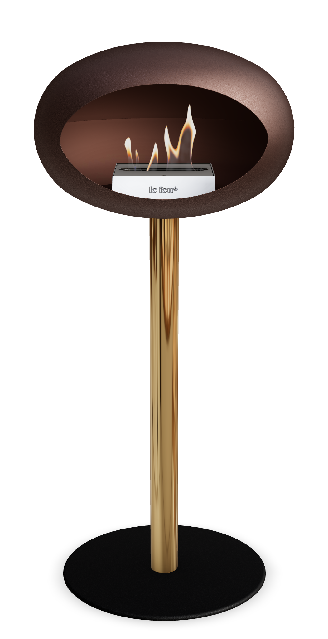 Le Feu GROUND STEEL HIGH Mokka Ø 60 mm – Rohr Roségold, Brenner Edelstahl, Bodenplatte Schwarz