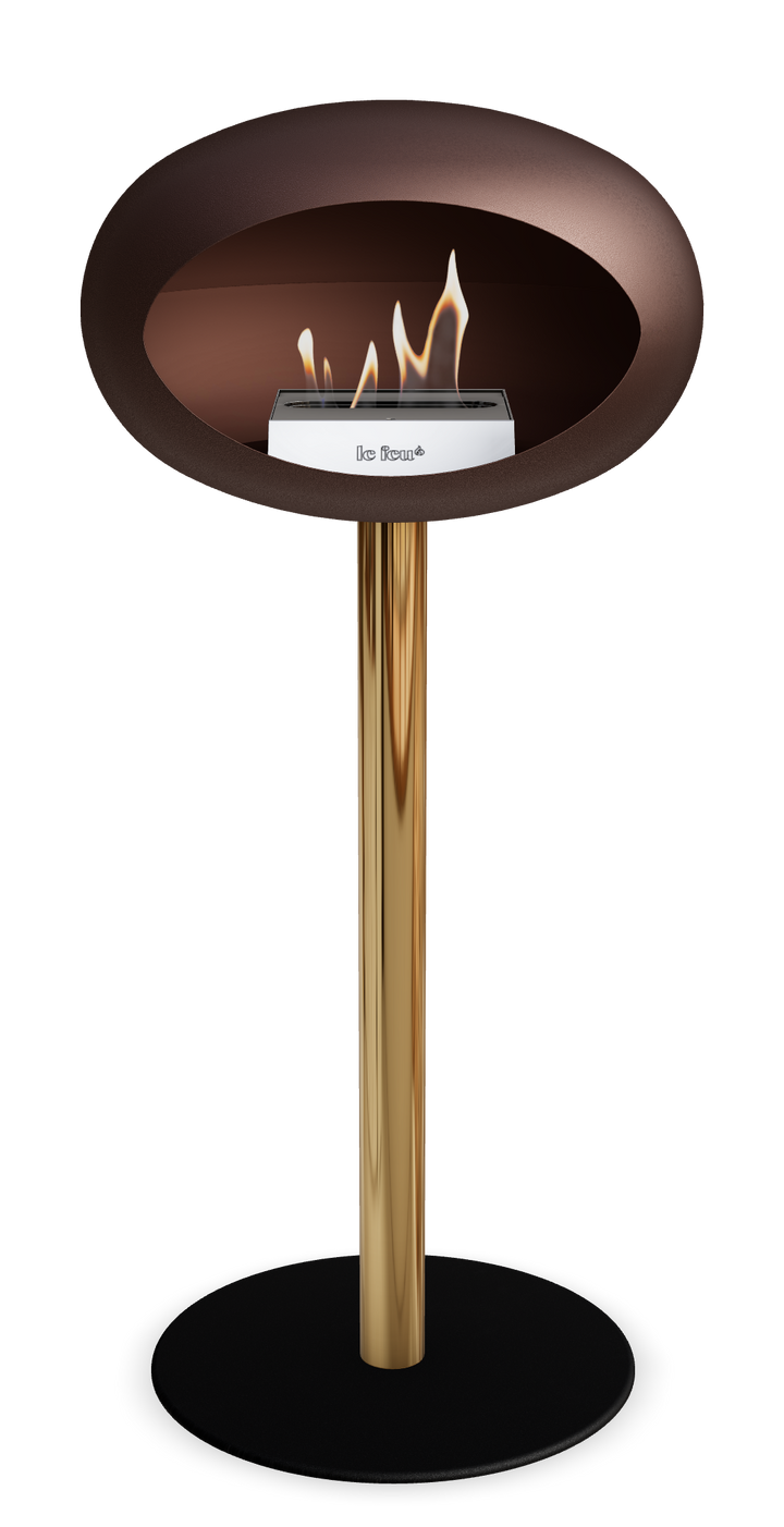 Le Feu GROUND STEEL HIGH Mokka Ø 60 mm – Rohr Roségold, Brenner Edelstahl, Bodenplatte Schwarz