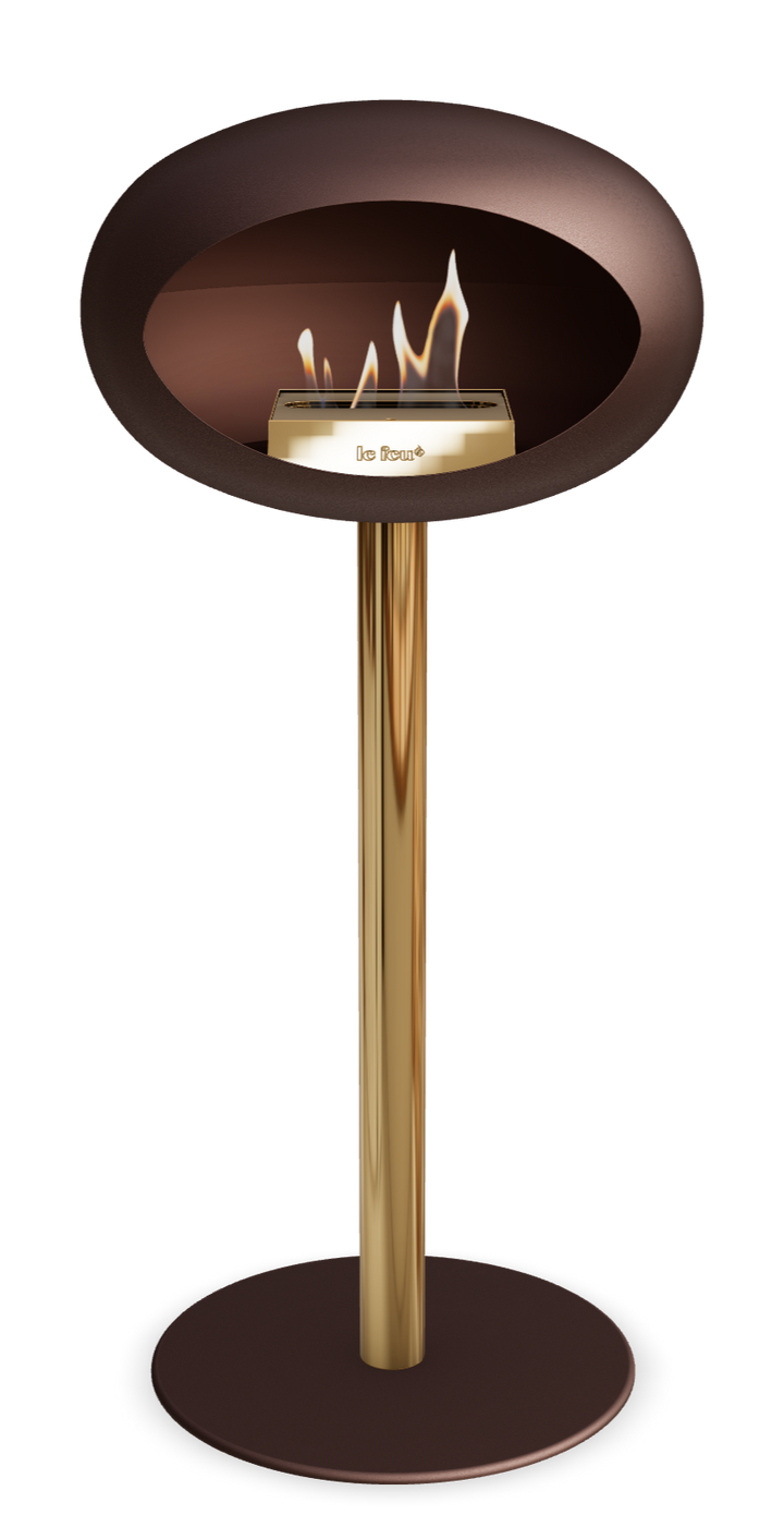 Le Feu GROUND STEEL HIGH Mokka Ø 60 mm – Rohr Roségold, Brenner Roségold, Bodenplatte Mokka