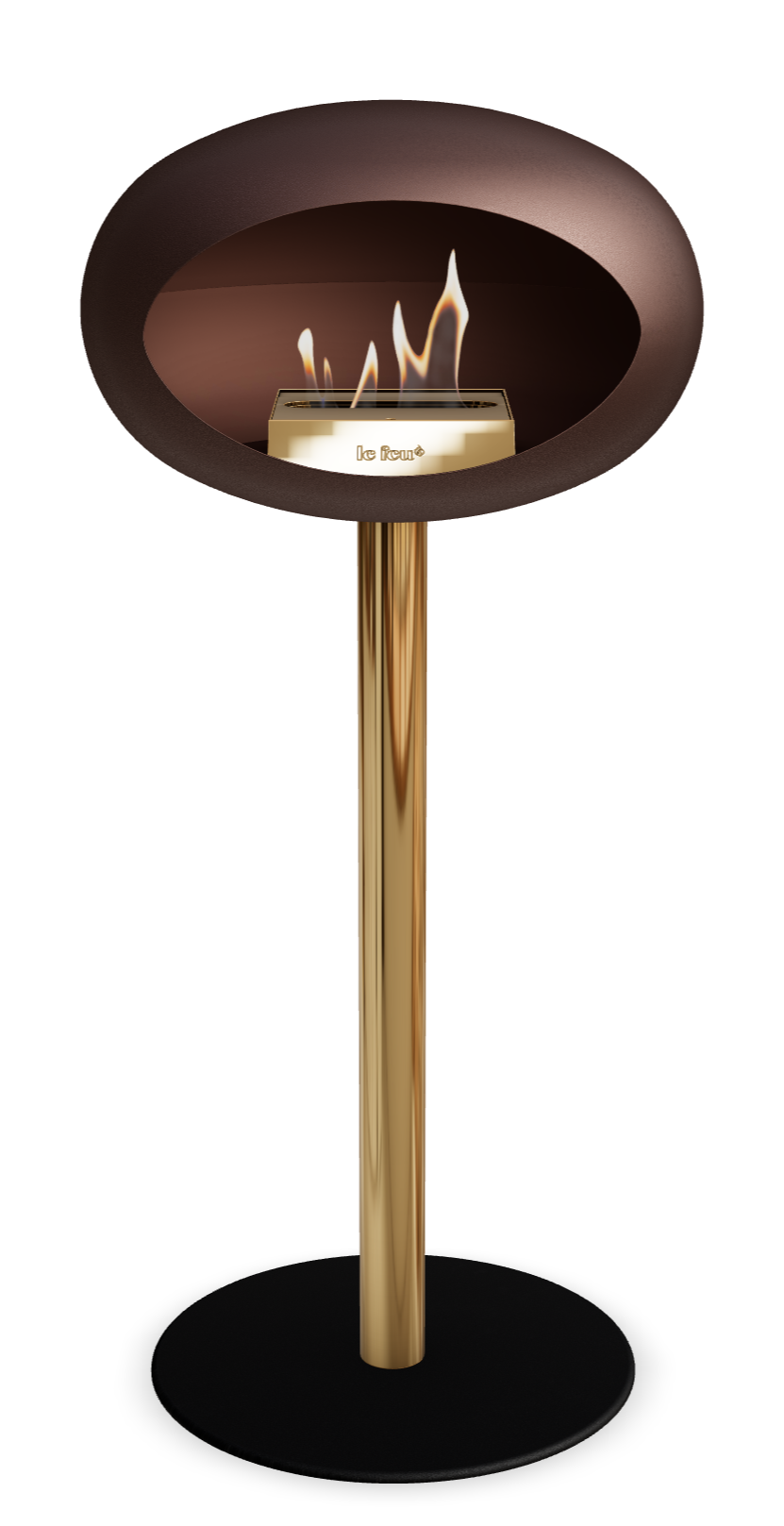Le Feu GROUND STEEL HIGH Mokka Ø 60 mm – Rohr Roségold, Brenner Roségold, Bodenplatte Schwarz