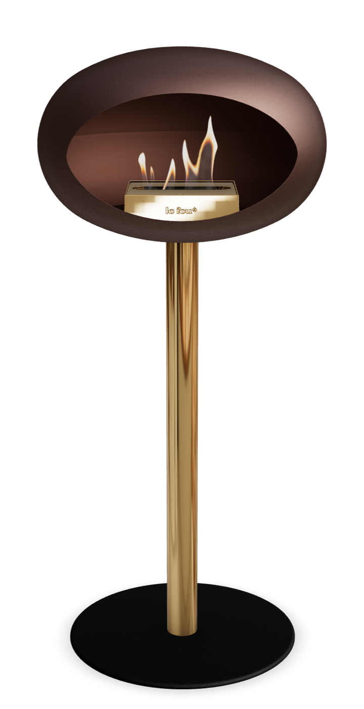 Le Feu GROUND STEEL HIGH Mokka Ø 60 mm – Rohr Roségold, Brenner Roségold, Bodenplatte Schwarz