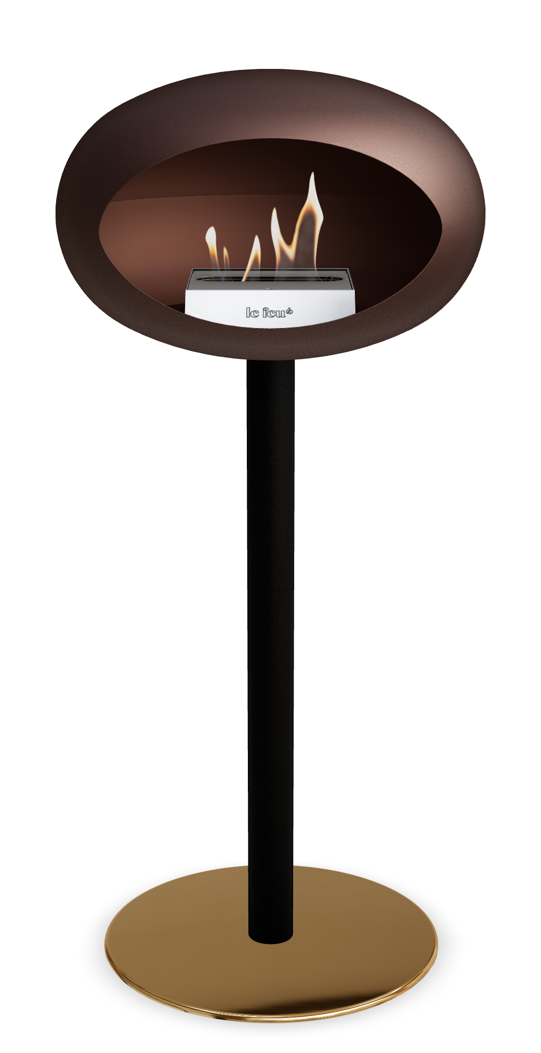 Le Feu GROUND STEEL HIGH Mokka Ø 60 mm – Rohr Schwarz, Brenner Edelstahl, Bodenplatte Roségold