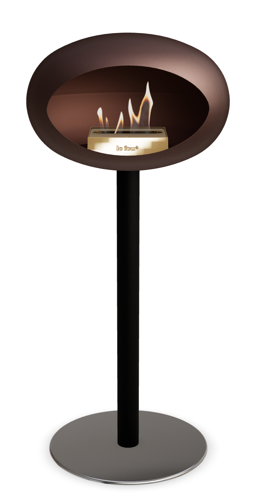 Le Feu GROUND STEEL HIGH Mokka Ø 60 mm – Rohr Schwarz, Brenner Roségold, Bodenplatte Edelstahl