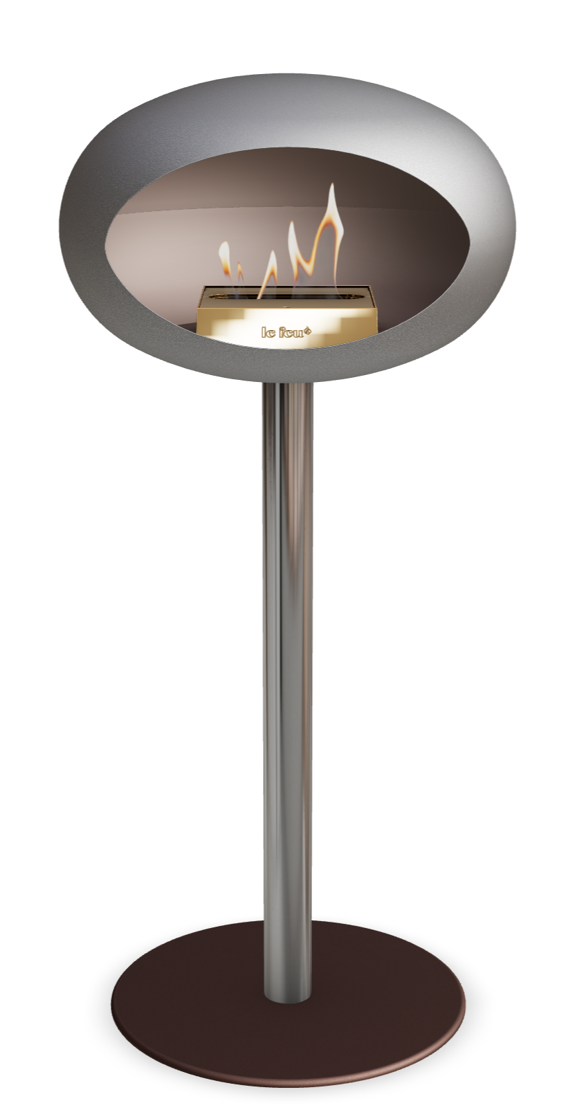 Le Feu GROUND STEEL HIGH Nickel Ø 60 mm – Rohr Edelstahl, Brenner Roségold, Bodenplatte Mokka