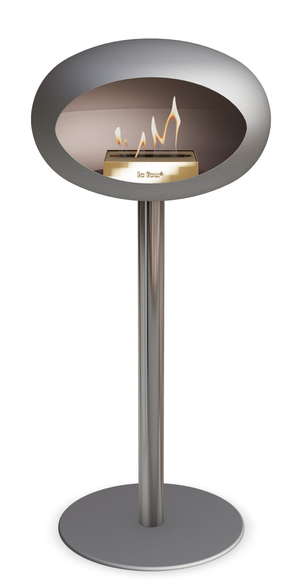 Le Feu GROUND STEEL HIGH Nickel Ø 60 mm – Rohr Edelstahl, Brenner Roségold, Bodenplatte Nickel