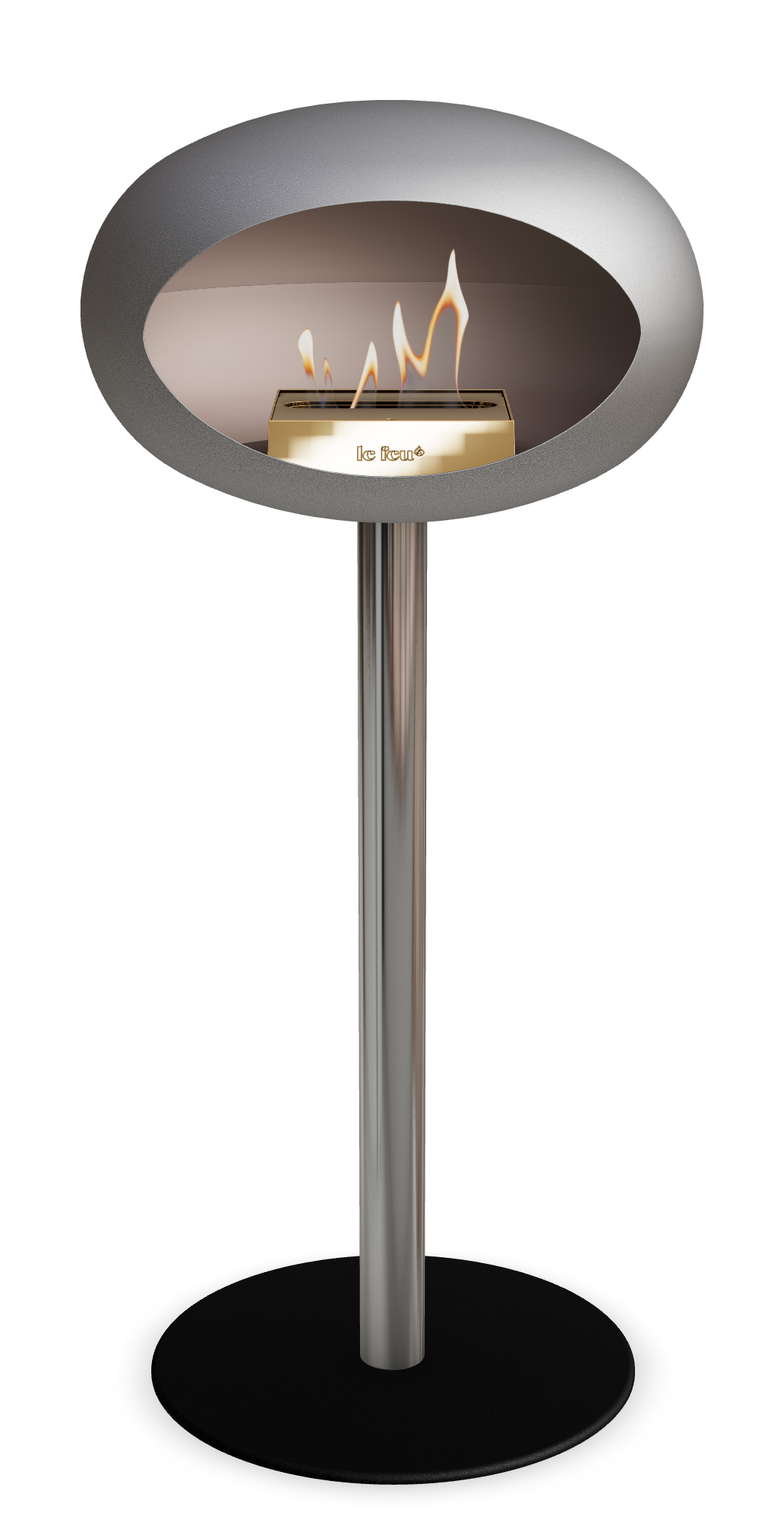 Le Feu GROUND STEEL HIGH Nickel Ø 60 mm – Rohr Edelstahl, Brenner Roségold, Bodenplatte Schwarz