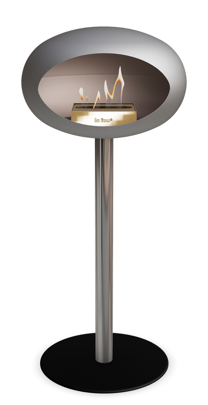 Le Feu GROUND STEEL HIGH Nickel Ø 60 mm – Rohr Edelstahl, Brenner Roségold, Bodenplatte Schwarz