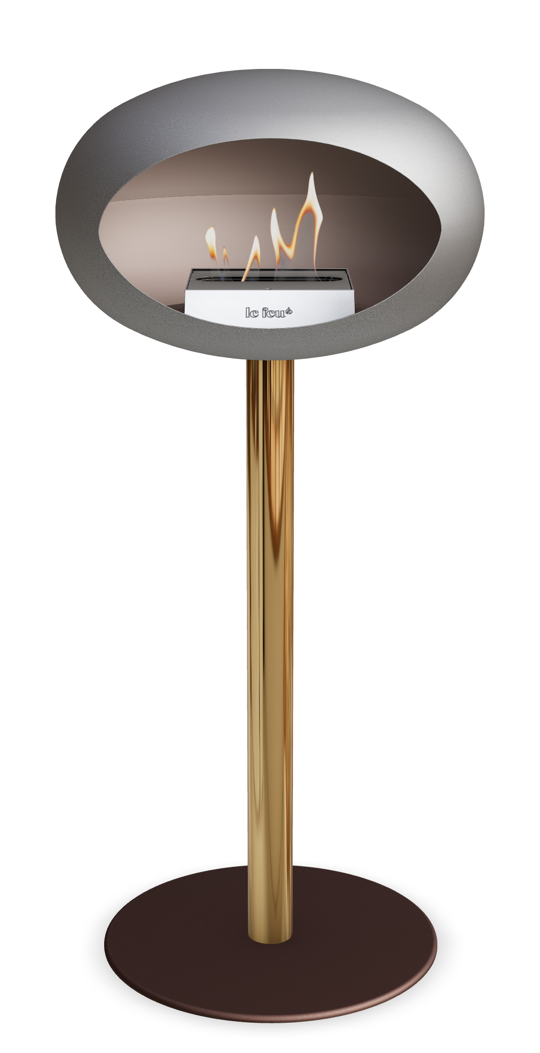 Le Feu GROUND STEEL HIGH Nickel Ø 60 mm – Rohr Roségold, Brenner Edelstahl, Bodenplatte Mokka
