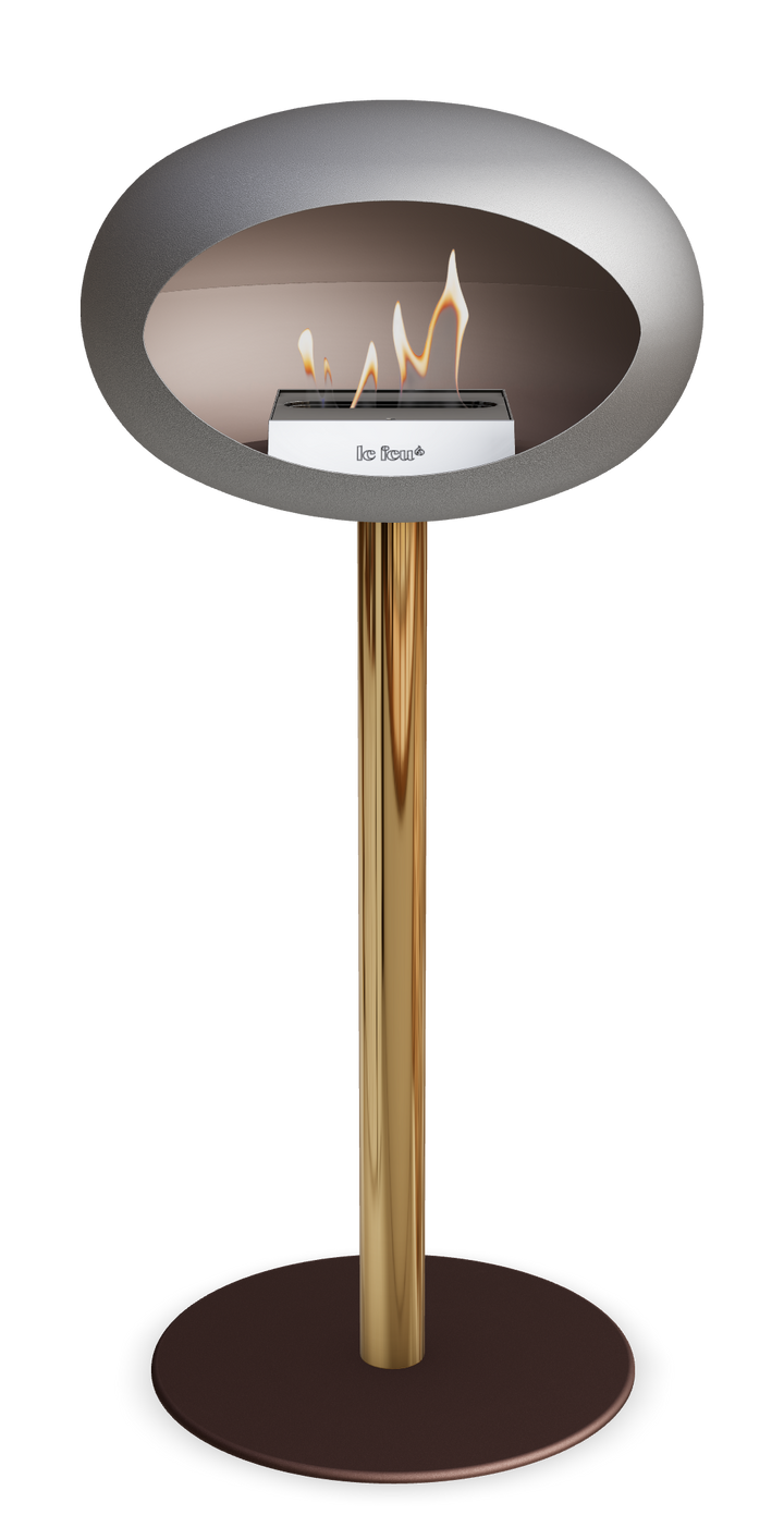 Le Feu GROUND STEEL HIGH Nickel Ø 60 mm – Rohr Roségold, Brenner Edelstahl, Bodenplatte Mokka