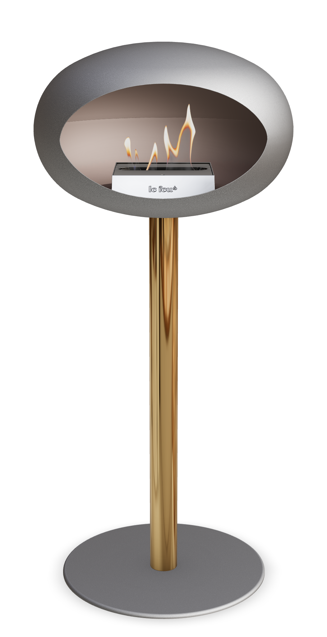 Le Feu GROUND STEEL HIGH Nickel Ø 60 mm – Rohr Roségold, Brenner Edelstahl, Bodenplatte Nickel