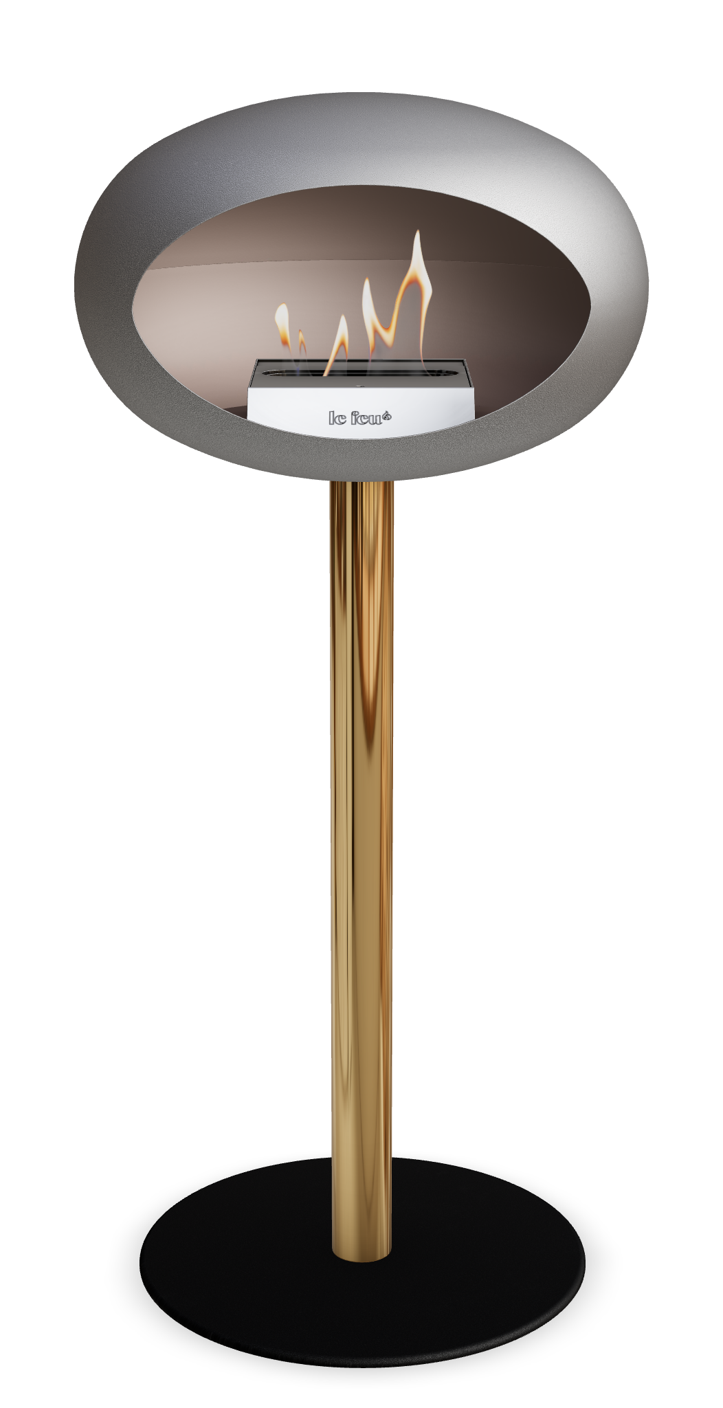 Le Feu GROUND STEEL HIGH Nickel Ø 60 mm – Rohr Roségold, Brenner Edelstahl, Bodenplatte Schwarz