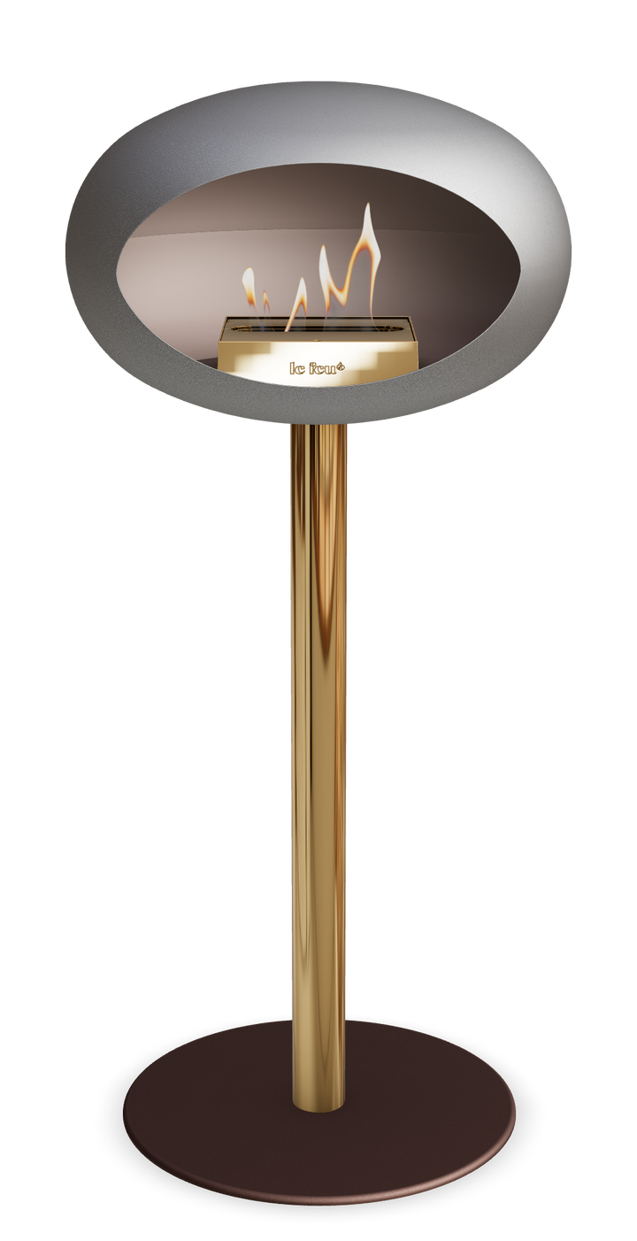 Le Feu GROUND STEEL HIGH Nickel Ø 60 mm – Rohr Roségold, Brenner Roségold, Bodenplatte Mokka