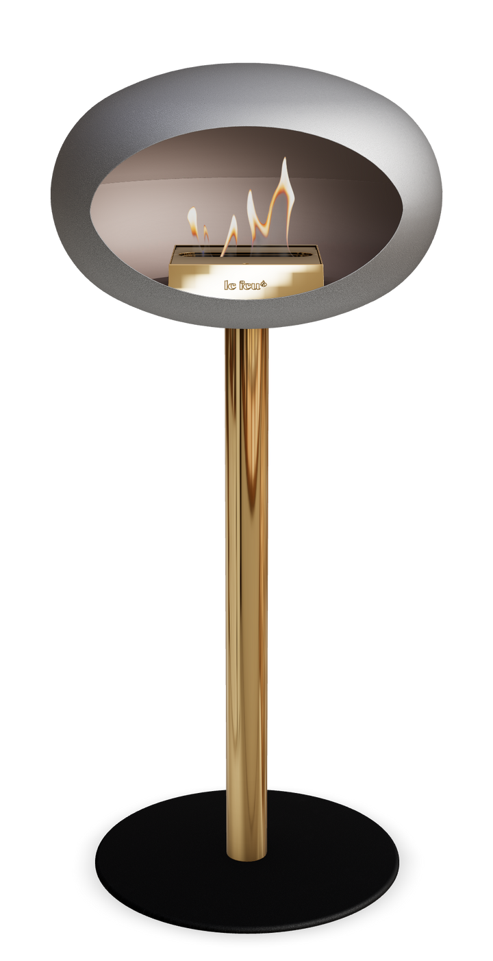 Le Feu GROUND STEEL HIGH Nickel Ø 60 mm – Rohr Roségold, Brenner Roségold, Bodenplatte Schwarz