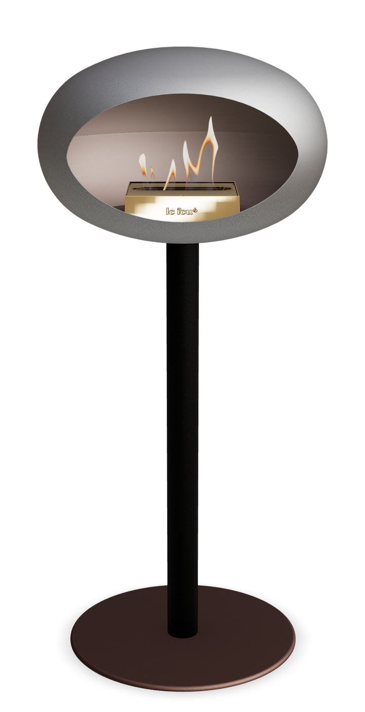 Le Feu GROUND STEEL HIGH Nickel Ø 60 mm – Rohr Schwarz, Brenner Roségold, Bodenplatte Mokka