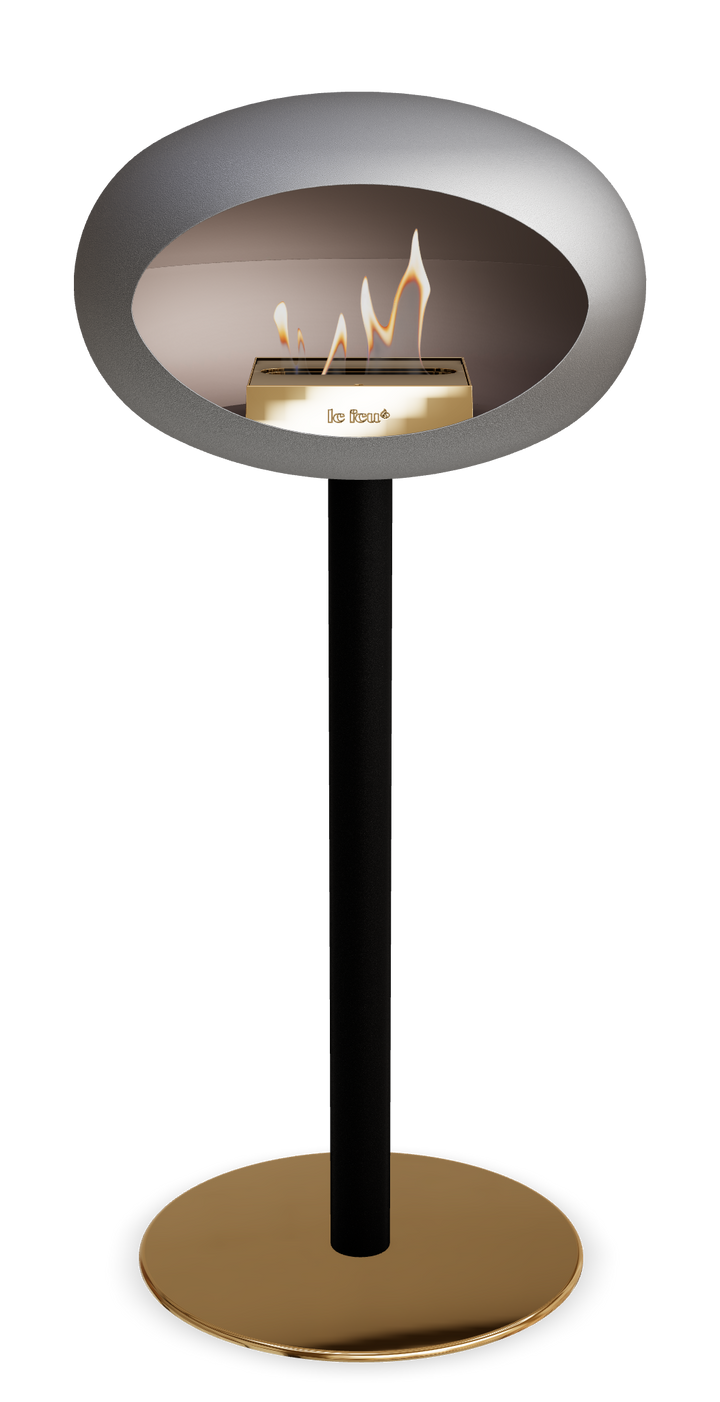 Le Feu GROUND STEEL HIGH Nickel Ø 60 mm – Rohr Schwarz, Brenner Roségold, Bodenplatte Roségold